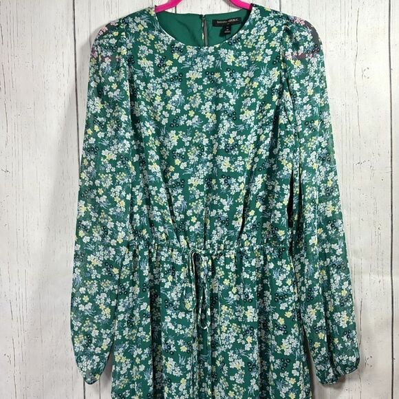 Banana Republic Green Floral Midi Dress Tall M Cottagecore Fall Boho - Picture 8 of 16